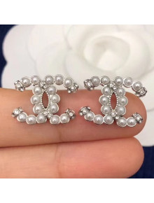 Chanel Pearl CC Stud Earrings Pearly White/Silver 2019