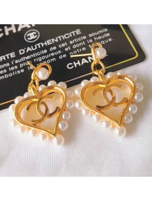 Chanel Small Pearl Heart Earrings AB2597 Pearly White/Gold 2019