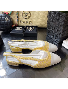 Chanel Tweed & Leather Slingbacks Ballerinas Flat G31319 Yellow/White 2021 