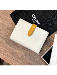 Celine Grained Calfskin Medium Strap Multifunction Wallet White/Yellow