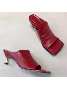 Bottega Veneta Square Sole Leather Sandals with Curved Heel Burgundy 2020