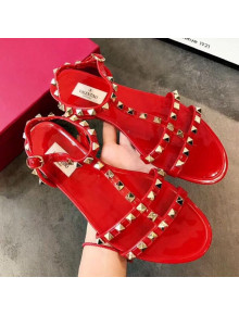 Valentino Rockstud Flat Rubber Sandal Red 2019