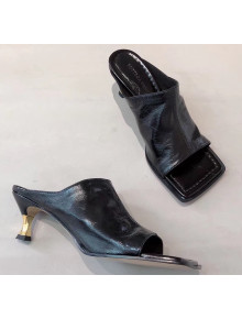 Bottega Veneta Square Sole Leather Sandals with Curved Heel Black 2020