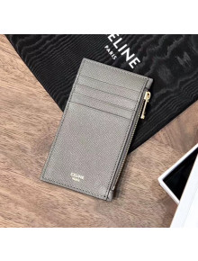 Celine Zipped Compact Card Holder in Grained Calfskin Grey 2020