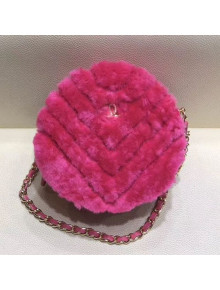 Chanel Chevron Fur Round Clutch with Chain A88803 Hot Pink 2019