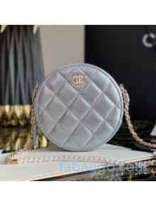 Chanel Quilted Leather Round Clutch with Chain and Pearl CC Charm AP0888 Silver 2020