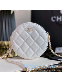 Chanel Quilted Leather Round Clutch with Chain and Pearl CC Charm AP0888 White 2020