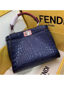 Fendi Peekaboo Mini Crocodile Embossed Calfskin Top Handle Bag Blue 01 2019