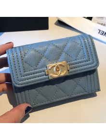 Chanel Grained Leather Fold Boy Small Flap Wallet A84432 Sky Blue 2019