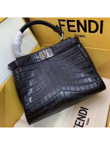 Fendi Peekaboo Mini Crocodile Embossed Calfskin Top Handle Bag Black 03 2019