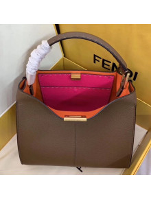 Fendi Peekaboo X-Lite Medium Grained Leather Top Handle Bag Brown 2019