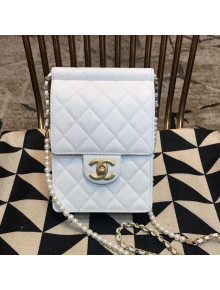 Chanel Lambskin Pearl Flap Clutch with Chain AP0367 White 2019