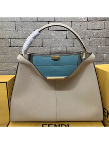 Fendi Peekaboo X-Lite Large Grained Leather Top Handle Bag White 2019