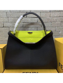 Fendi Peekaboo X-Lite Large Grained Leather Top Handle Bag Black 2019