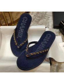 Chanel Denim Chain Flip Flops Sandals Deep Blue 2020
