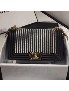 Chanel Pearl Calfskin Medium Boy Flap Bag A67085 Black 2019