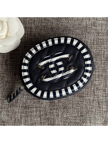 Chanel Calfskin Stripes Trim Classic Zipped Coin Purse Blue