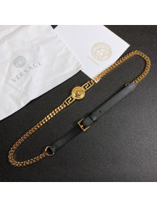 Versace Leather Chain Belt 1.5cm Black/Gold 2021