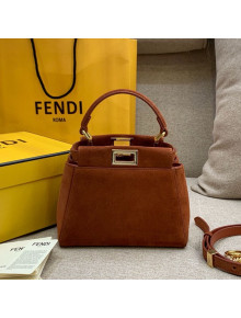 Fendi Peekaboo XS Suede Top Handle Bag Brown 2019