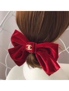 Chanel Velvet Hair Barrette Red 2020