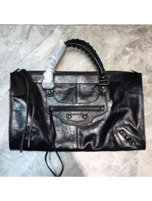 Balenciaga Classic Large City Bag in Waxed Leather All Black