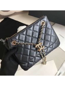 Chanel Quilted Shiny Lambskin Double Clutch with Chain AP1073 Black 2019