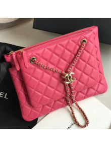 Chanel Quilted Shiny Lambskin Double Clutch with Chain AP1073 Pink 2019