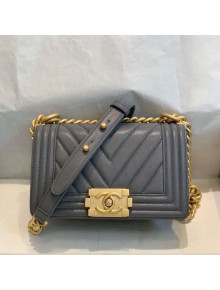 Chanel Chevron Grained Calfskin Small Boy Flap Bag A67085 Gray/Bright Gold 2019