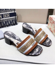 Dior Dway Embroidered Cotton Heel Slide Sandals 5cm Brown-19 2021