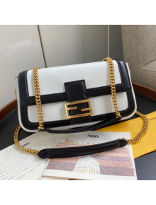 Fendi Baguette Chain Bag in White and Black Nappa Leather 2020