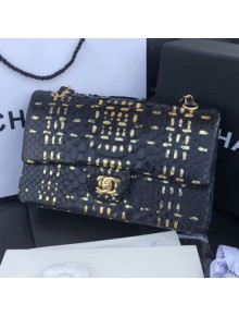 Chanel Python Leather Medium Classic Double Flap Bag Black/Gold