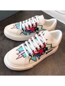 Prada Calfskin Lightning Print Sneakers White/Green 2019
