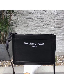 Balenciaga Medium Canvas and Calfskin Navy Pochette Bag With Strap Black 2017