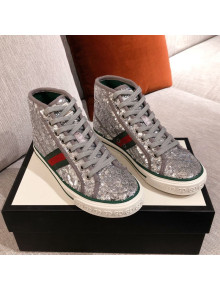Gucci Tennis 1977 Sequins High-Top Sneakers Silver 2021