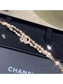 Chanel Double Chain and Leather Bracelet Pink 2019