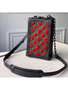 Louis Vuitton Vertical Soft Trunk Clutch M45044 in Embroidered Monogram Tuffetage Red Coated Canvas 2020
