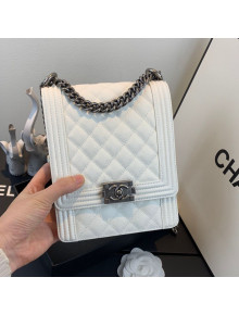 Chanel Grained Calfskin Boy Flap Bag AS0130 White/Silver 2019
