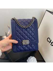 Chanel Grained Calfskin Boy Flap Bag AS0130 Royal Blue/Silver 2019