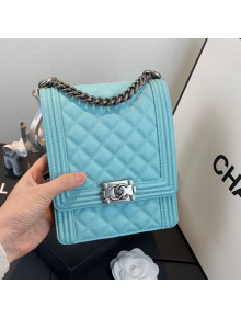 Chanel Grained Calfskin Boy Flap Bag AS0130 Light Blue/Silver 2019
