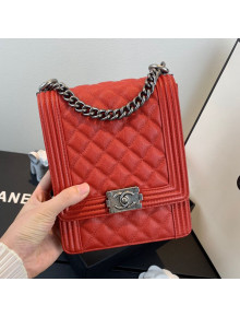 Chanel Grained Calfskin Boy Flap Bag AS0130 Red/Silver 2019