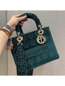 Dior Medium Lady Dior D-Lite Bag in Peacock Green Cannage Embroidered Velvet 2020