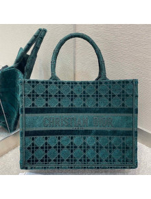 Dior Small Book Tote Bag in Peacock Green Cannage Embroidered Velvet 2020