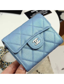 Chanel Iridescent Grained Calfskin Classic Clutch with Chain A84512 Light Blue 2019