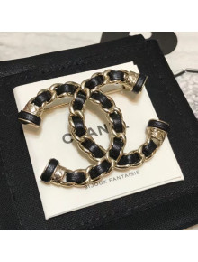 Chanel Chain Leather CC Brooch Black/Gold 2021