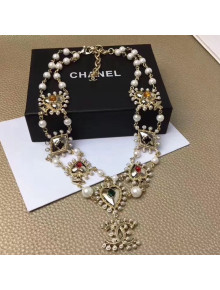Chanel Pearl Heart Y Necklace AB2031 2019