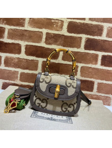 Gucci Jumbo GG Canvas Small Top Handle Bag with Bamboo ‎675797 Camel Brown 2022