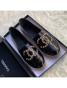 Chanel Patent Leather Crystal CC Espadrilles Black 2019