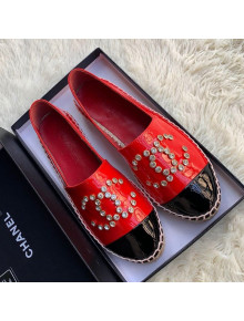Chanel Patent Leather Crystal CC Espadrilles Red 2019