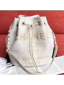 Chanel Fabric Logo Print Small Drawstring Bag White/Gold 2019