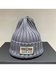 Gucci Logo Label Wool Blend Knit Hat Grey 2021